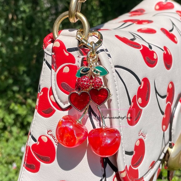 Red Cherry Bag Charm FortunateBagFinds Iridescent Glitter Cherries Purse Charm - Picture 3 of 12
